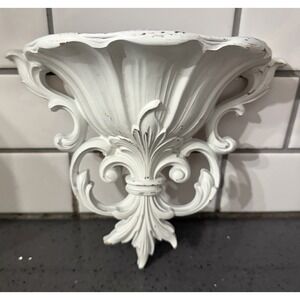 Vintage Hollywood Regency White Painted Plastic Wall Pocket Sconce